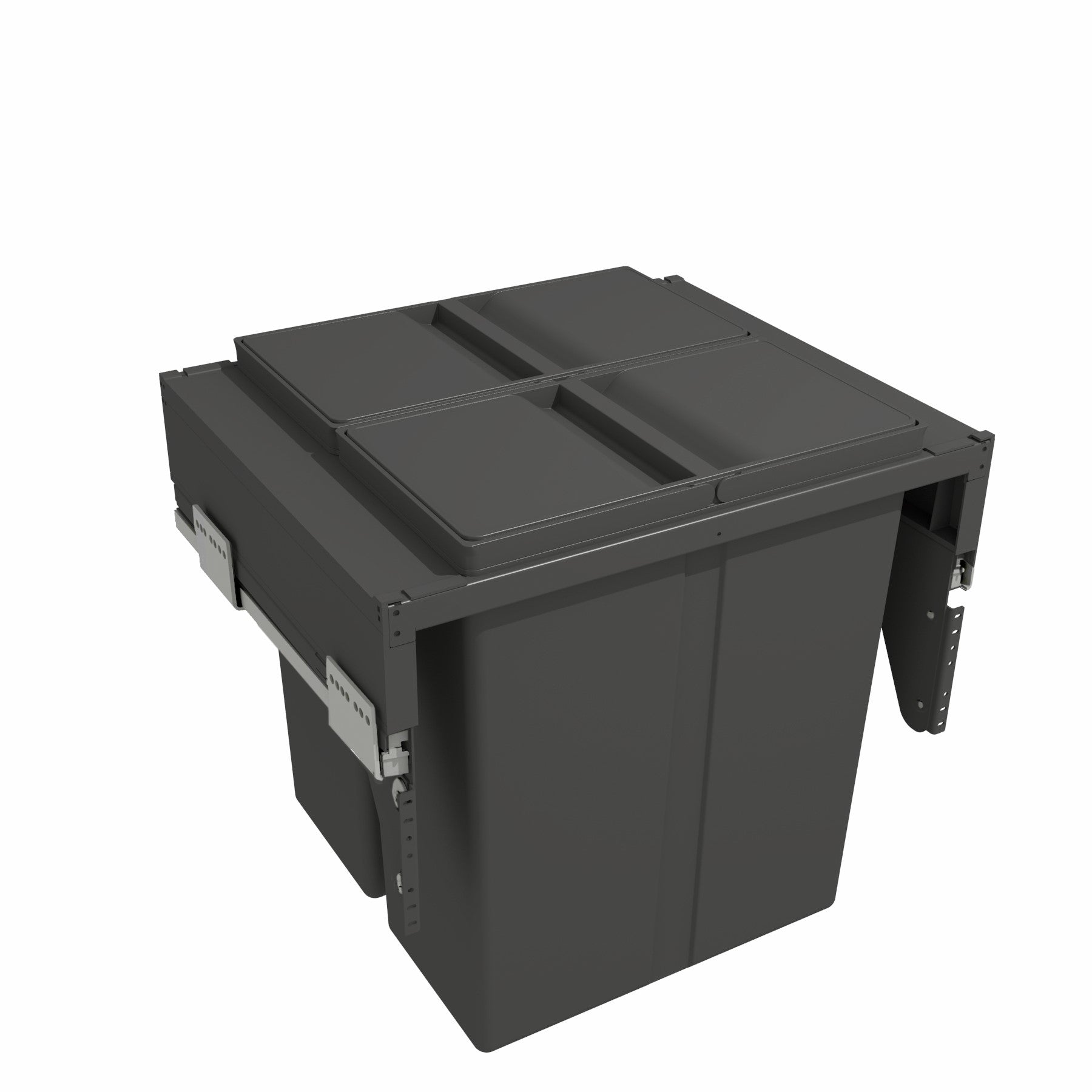 Pull-out waste bin with plastic lid, 2 x 40 litre bins, for 600mm cabinet, Orion Grey 580PL/60-GY