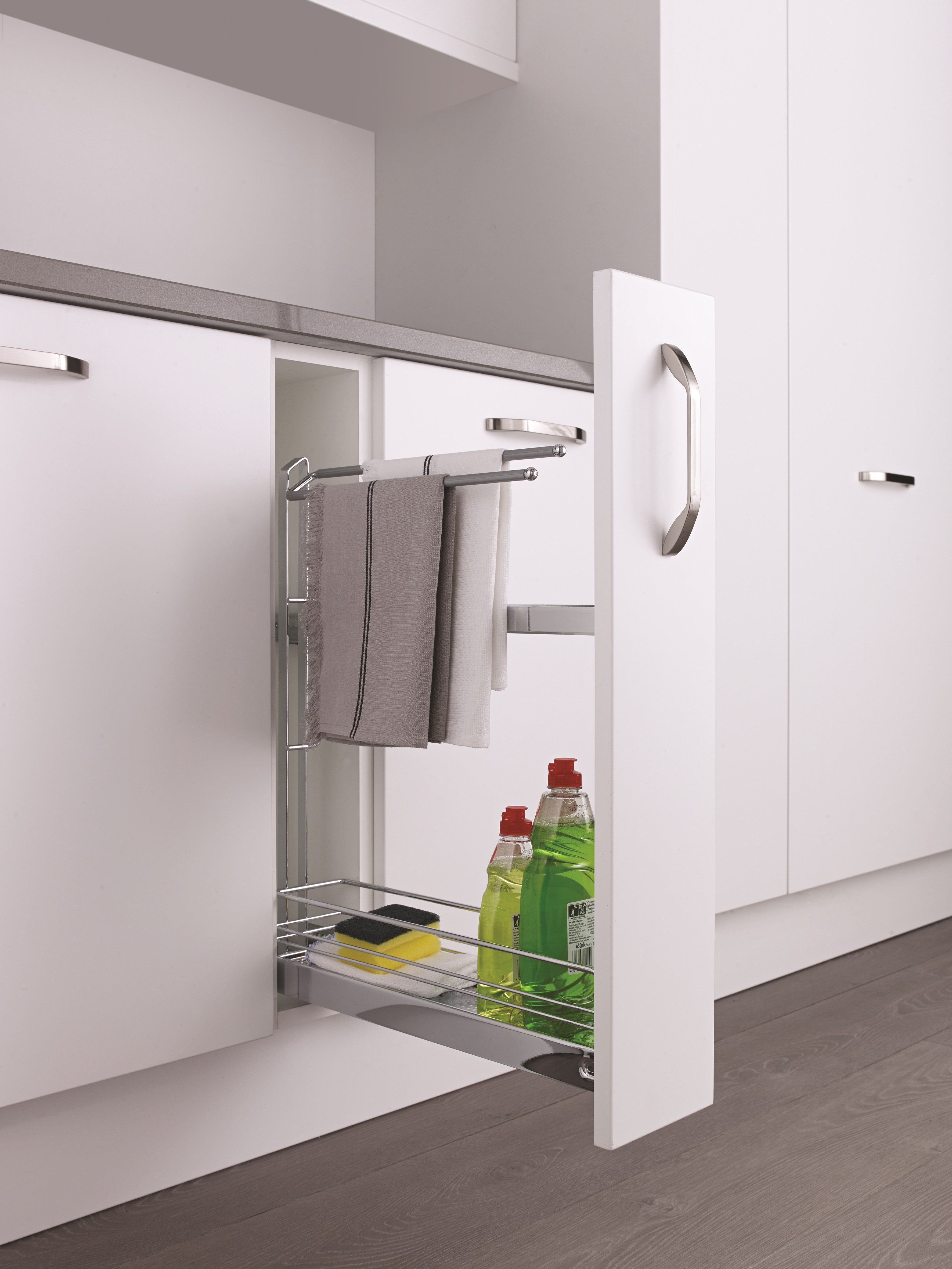 Classic base unit towel pull-out, 150mm wide, chrome, with upgrade runner-K2TRBP150C