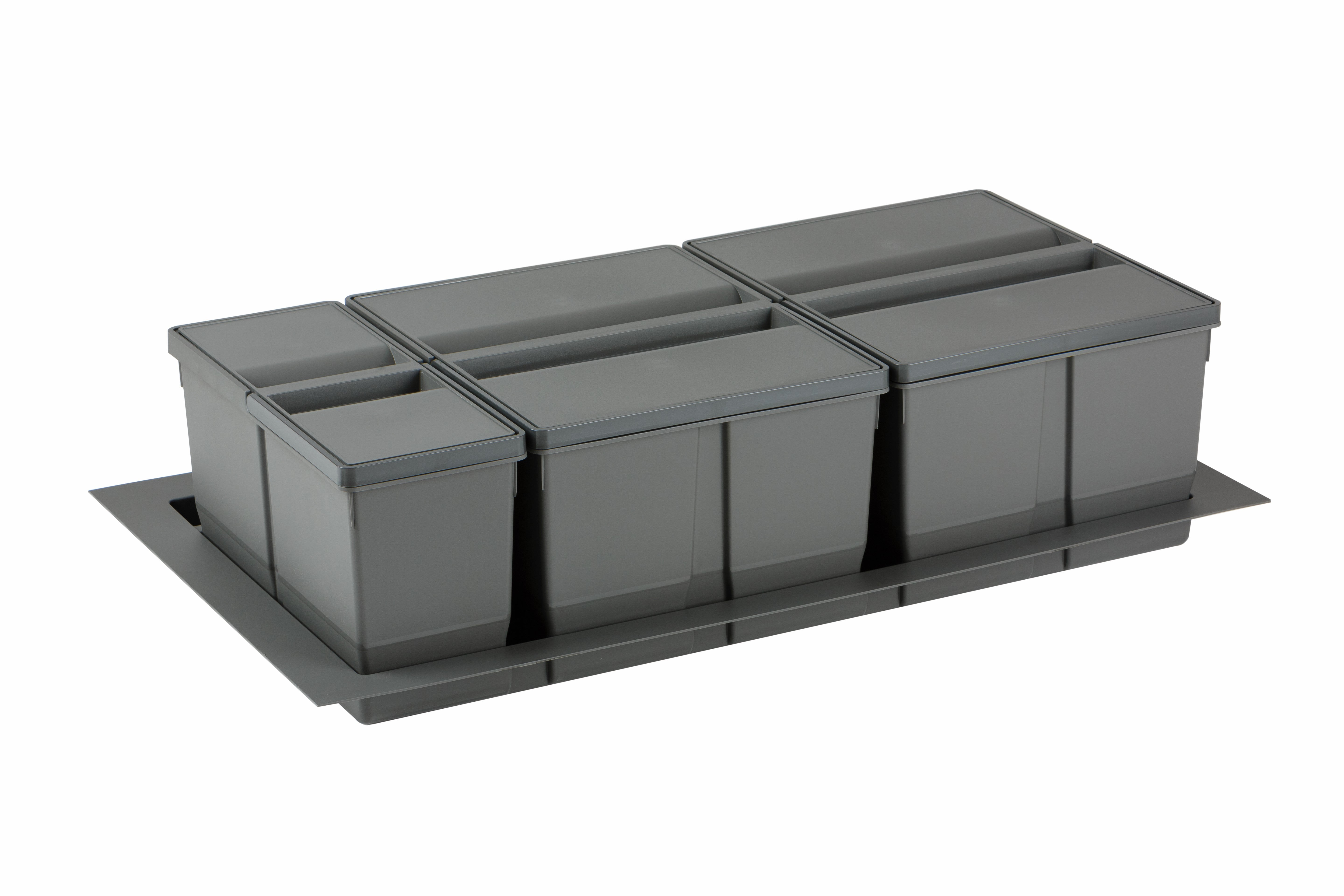 Pull-out waste bin, 2 x 20 litre and 1 x 9 litre bin, for 900mm cabinet, Orion Grey 9XL/900-GY