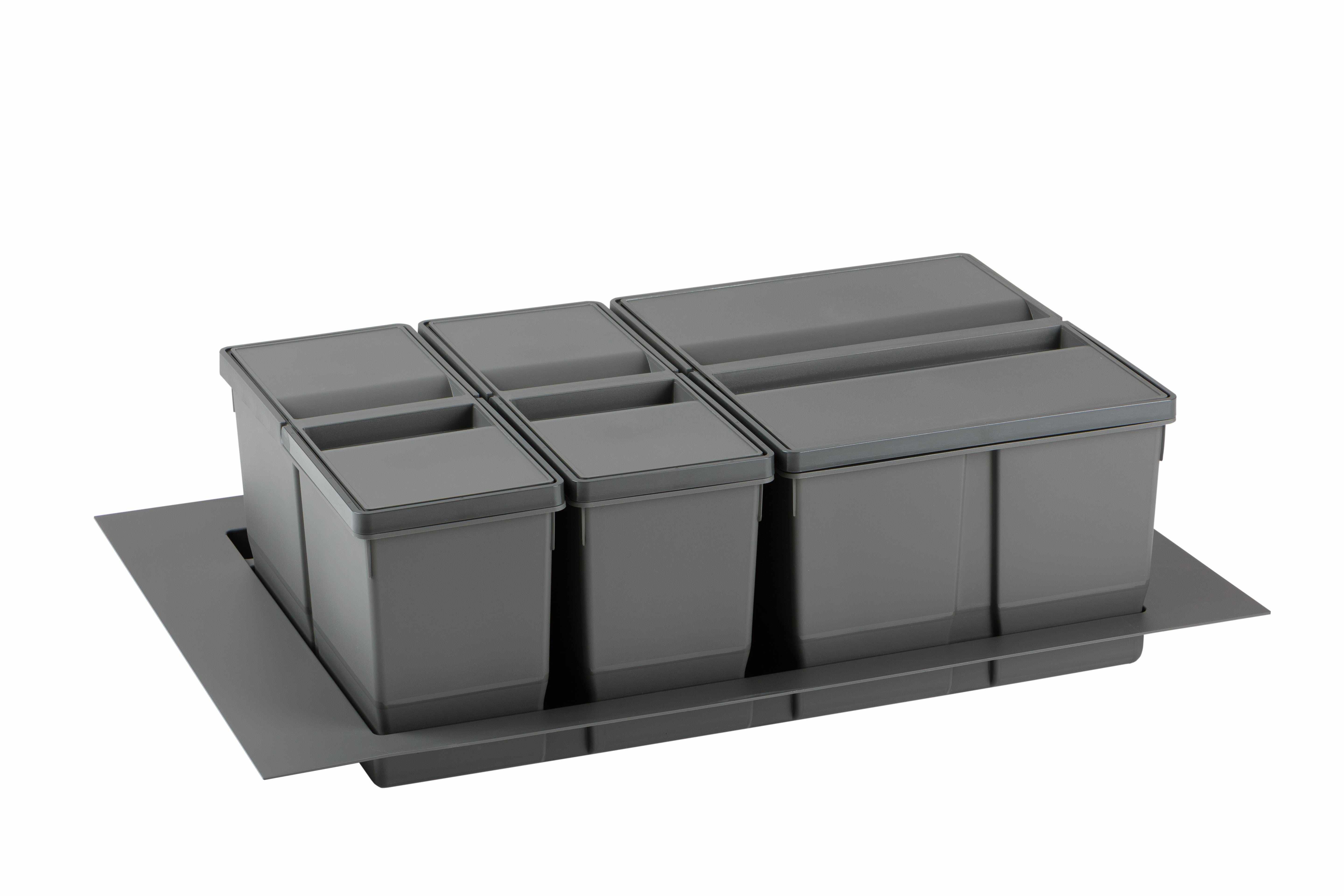 Pull-out waste bin, 1 x 20 litre and 2 x 9 litre bin, for 800mm cabinet, Orion Grey 9XL/800-GY
