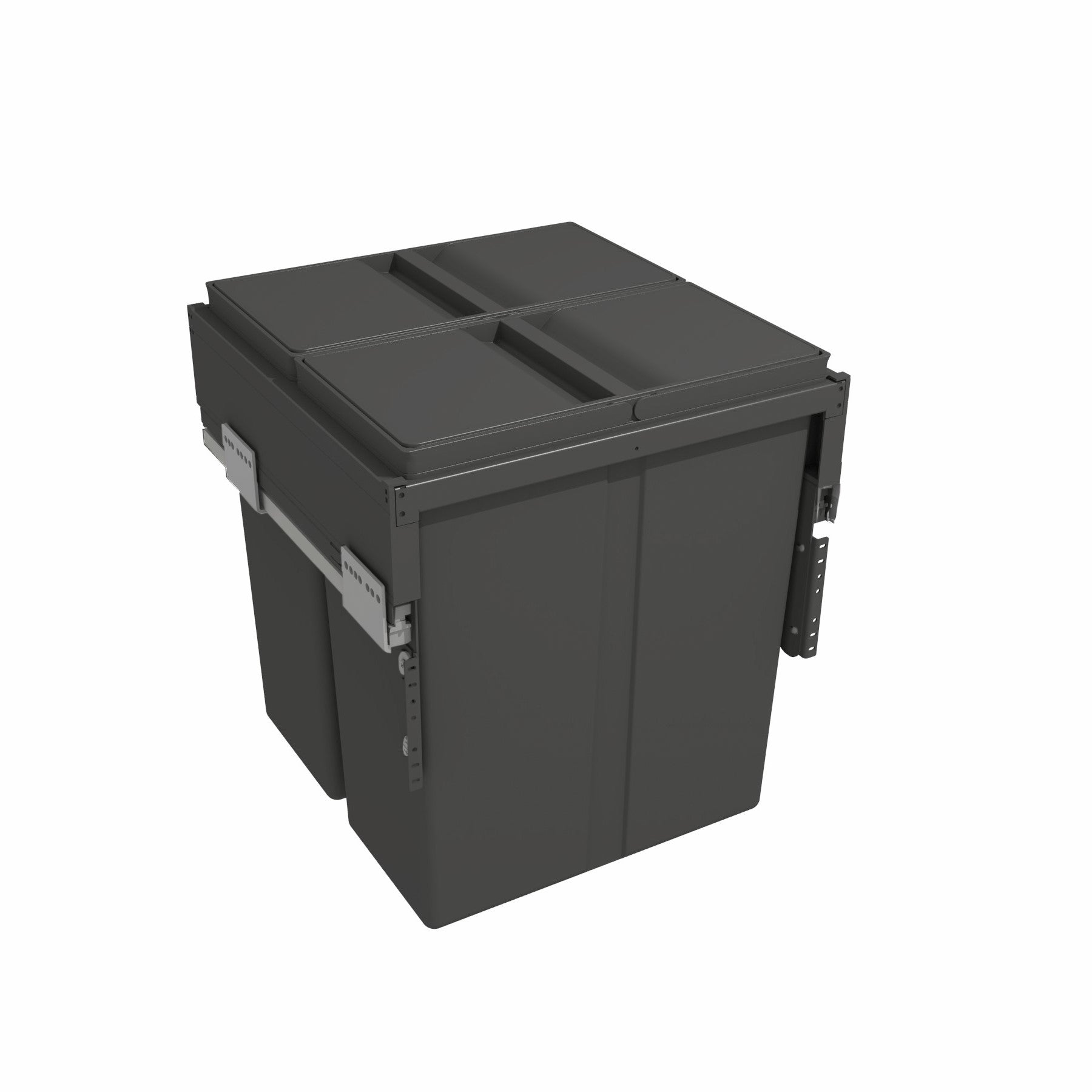 Pull-out waste bin with plastic lid, 2 x 40 litre bins, for 500mm cabinet, Orion Grey 580PL/50-GY