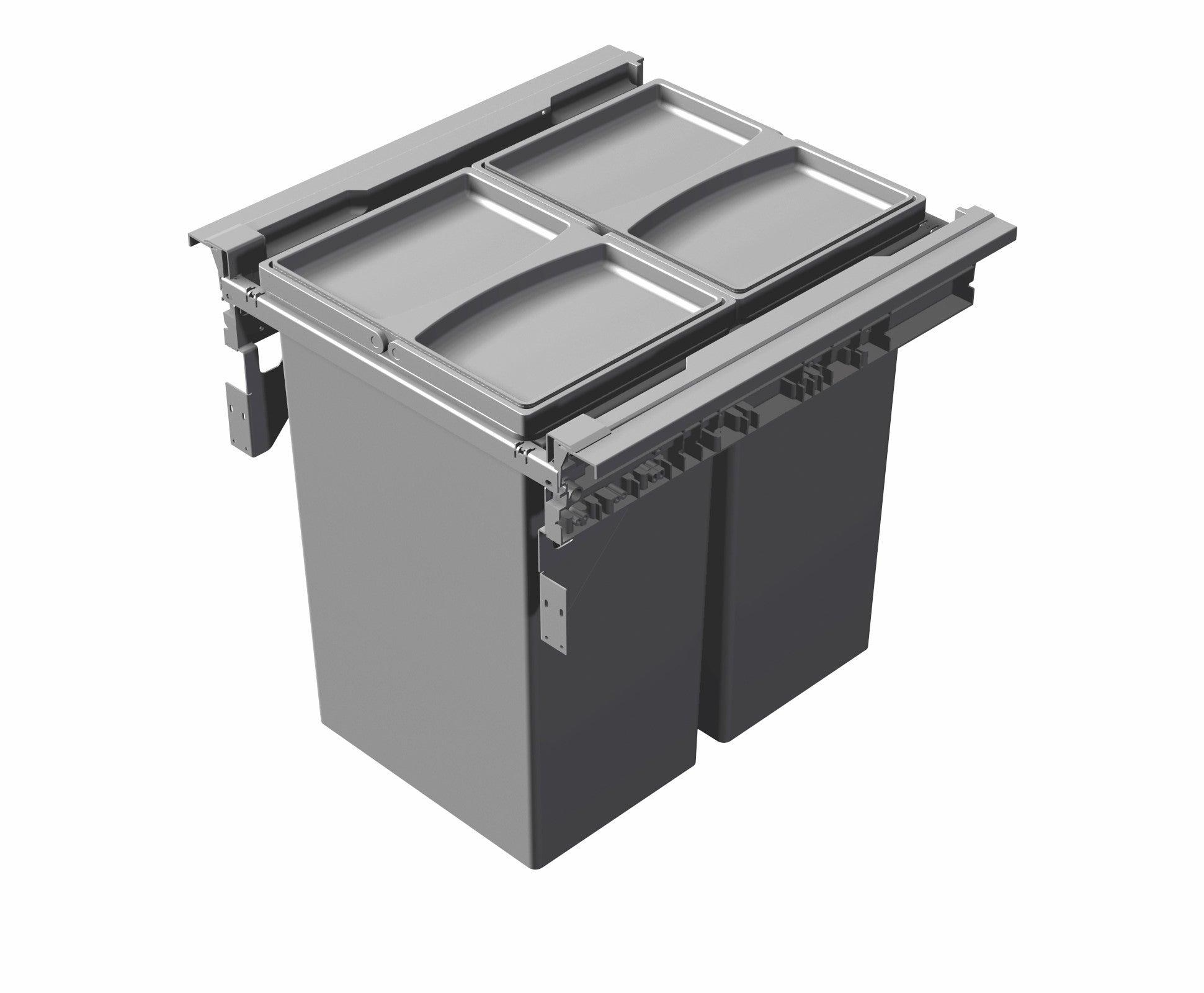 Pullout bin, grey, 2 x 29L, for 500mm wide cabinet, no runner/back 560/5050-GYNB
