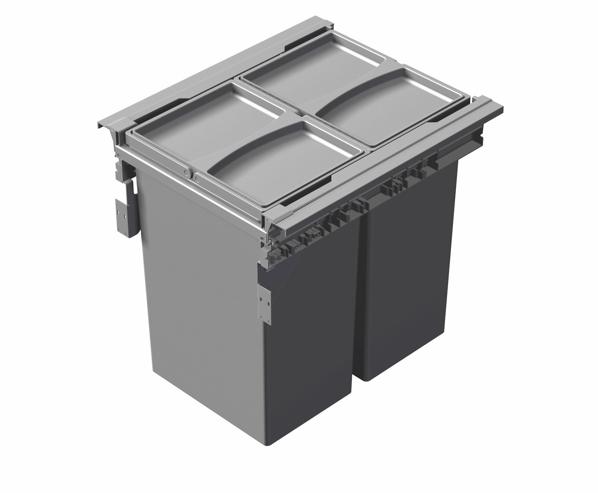 Pullout bin, grey, 2 x 29L, for 450mm wide cabinet, no runner/back 560/4550-GYNB