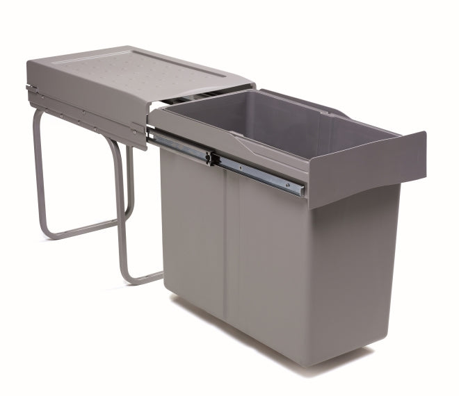 Pull-out waste bin, 3 x 10 litre bins, for min 300mm cabinet, grey-224-GY