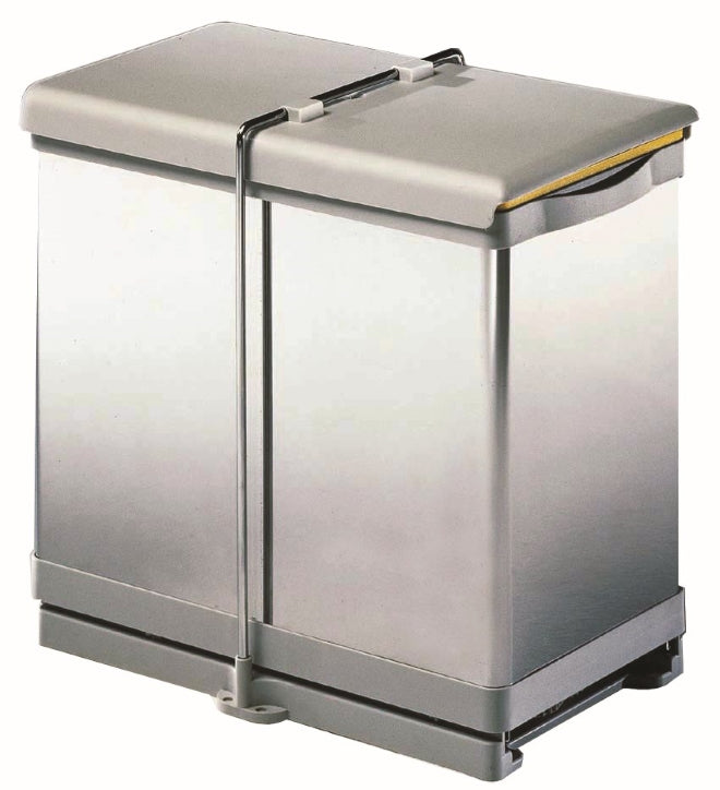 Automatic pull-out double bin, 28 litres, stainless steel and grey-250SSGY
