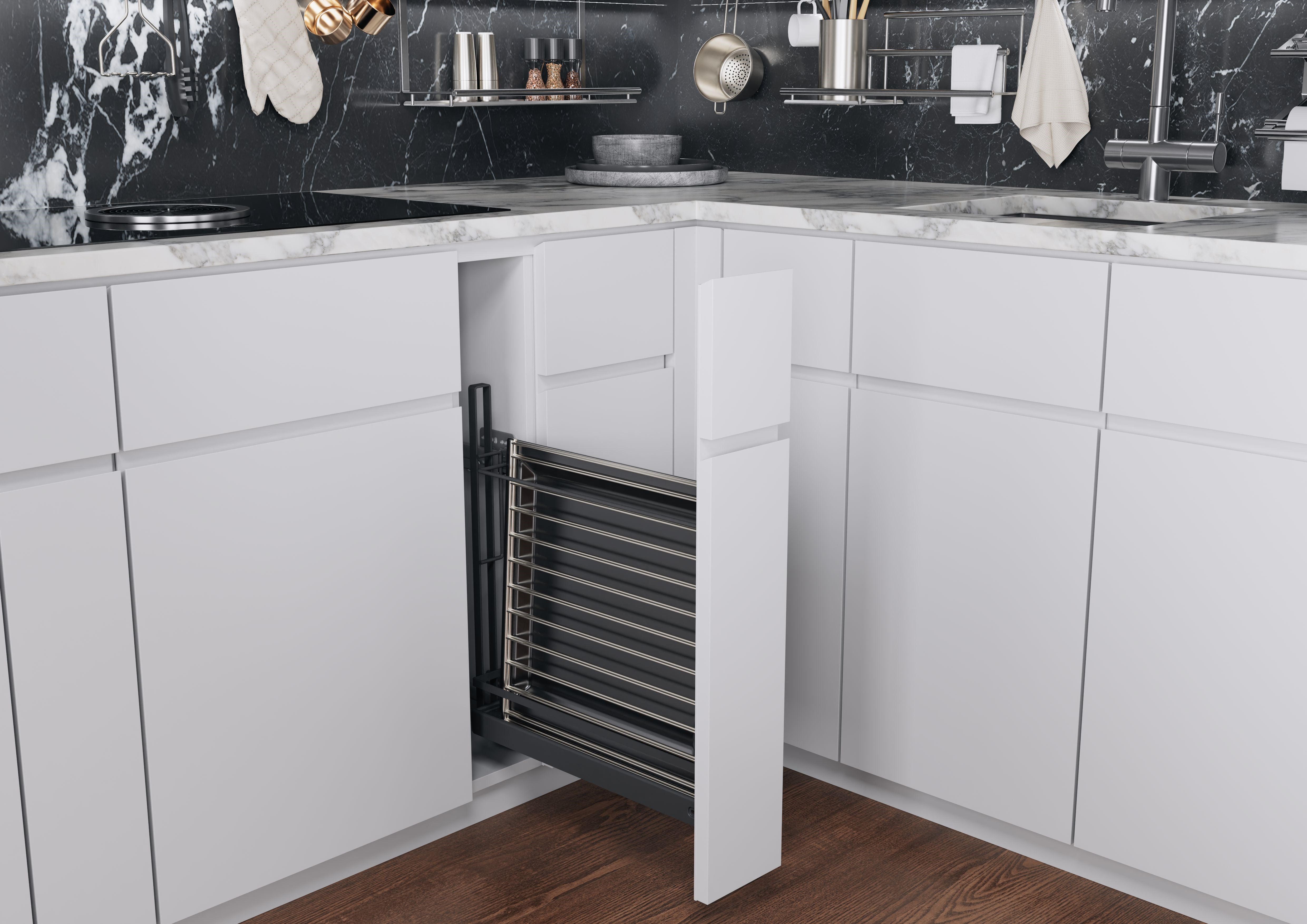 Style Anthracite, base unit tray pull-out, 150mm wide, with upgrade runner-K2SATBP150A