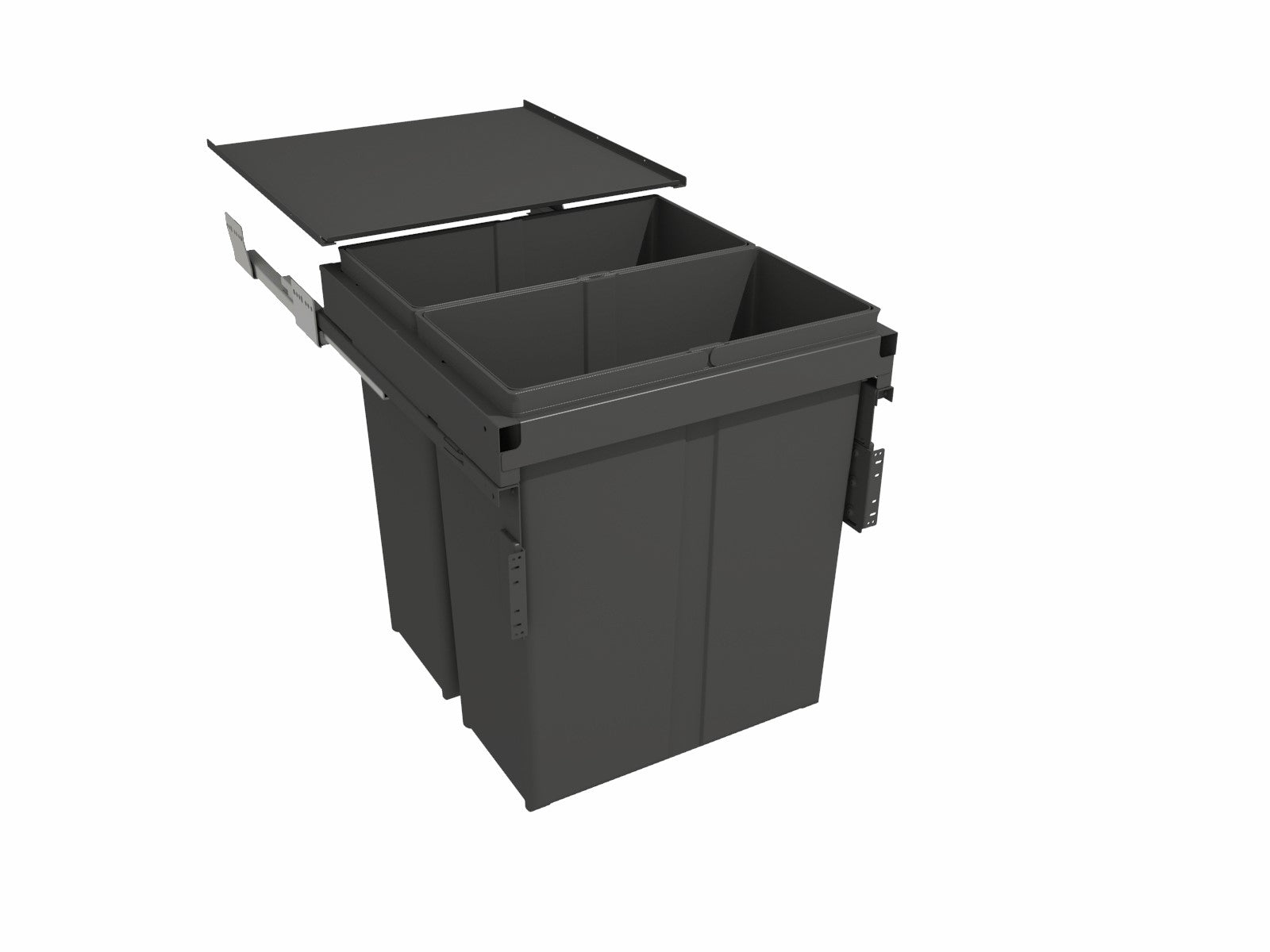 Pullout bin/metal lid, grey, 2 x 40L, for 600mm wide cabinet, no runner/back 571/6050-GYNB