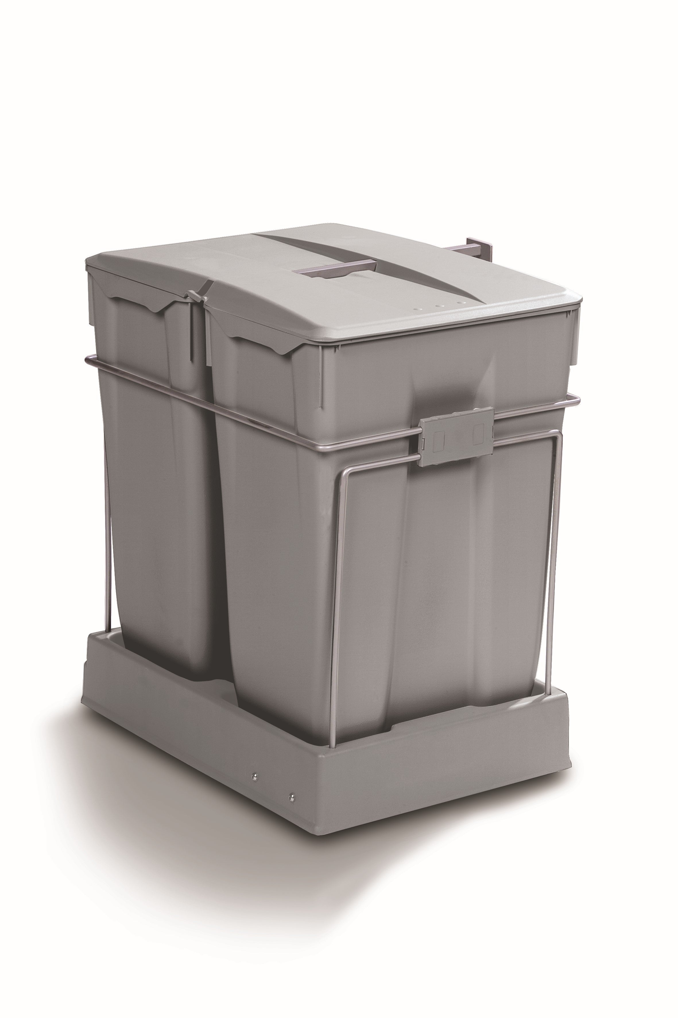 Pull-out waste bin, 2 x 35 litres, grey bins with grey lid and base-550GY