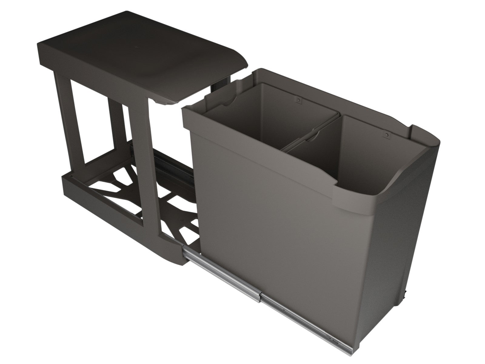 Pull-out waste bin, automatic opening, 2 x 14 litre bins, full extension runners, grey-2452-GY