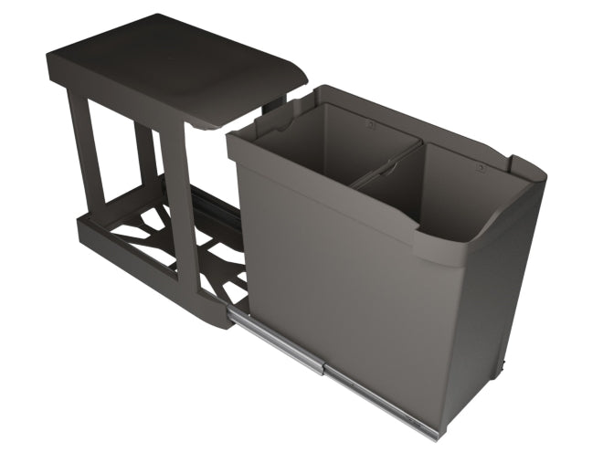 Pull-out waste bin, automatic opening, 2 x 14 litre bins, full extension runners, grey-2452-GY