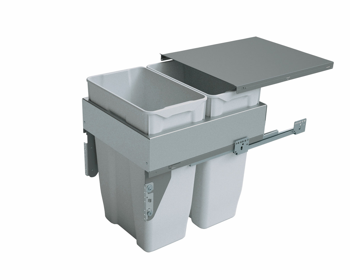 Pull-out waste bin with metal lid, 2 x 30 litre bins, for 500mm cabinet, grey 585-GY