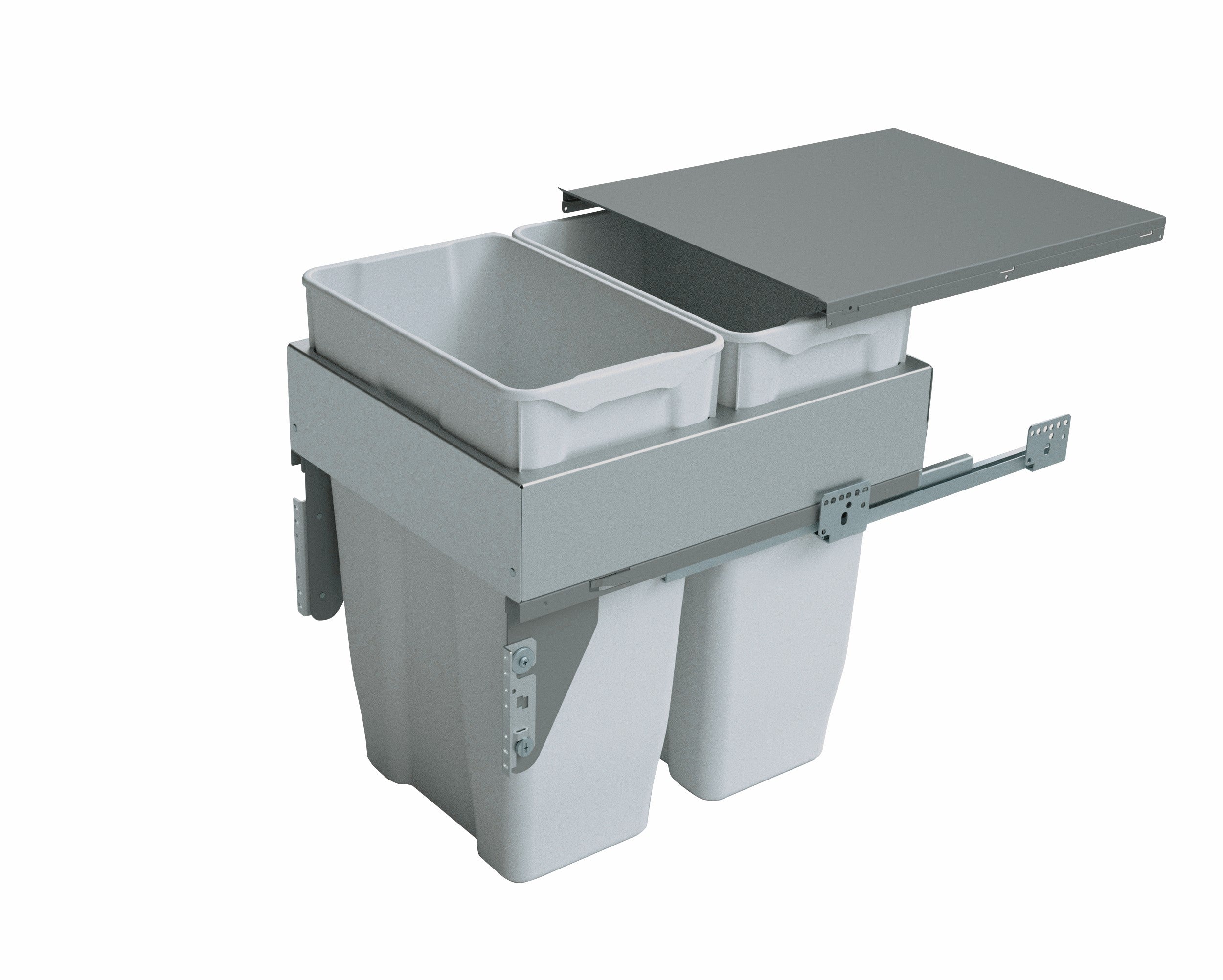 Pull-out waste bin with metal lid, 2 x 35 litre bins, for 450mm cabinet, grey 588-GY