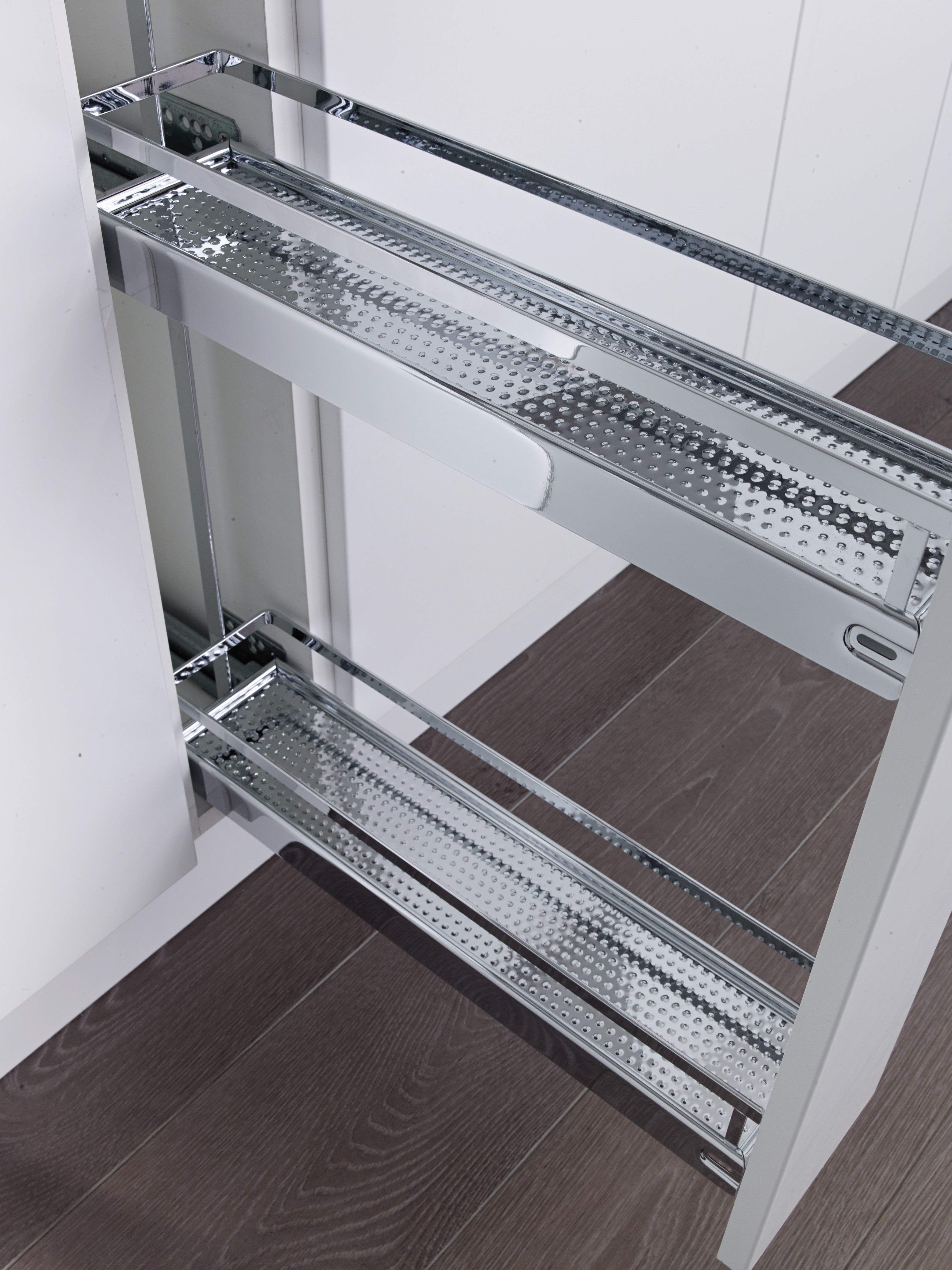 Style base unit tray pull-out, 150mm wide, silver/chrome, with upgrade runner-K2ASTBP150C