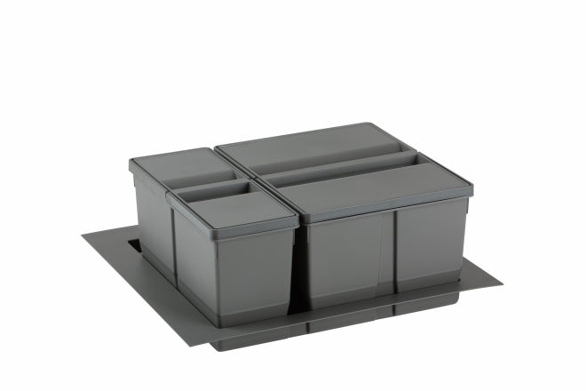 Pull-out waste bin, 1 x 20 litre and 1 x 9 litre bin, for 600mm cabinet, Orion Grey 9XL/600-GY