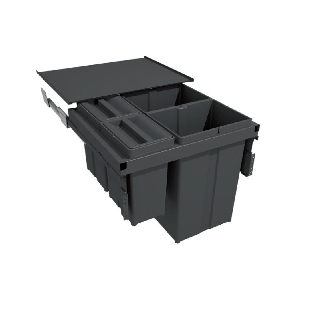 Pull-out waste bin with metal lid (fixed) for storage, 2x29 & 2x8L bins, for 600mm cab, Orion Grey EVO580/60-GY