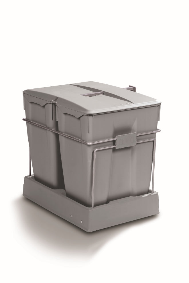 Pull-out waste bin, 2 x 30 litres, grey bins with grey lid and base-551GY