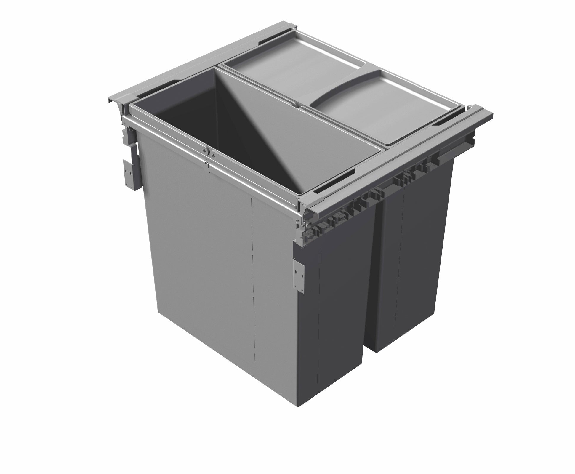 Pull-out bin, 2 x 42 bin,for 600mm cabinet,Grey, c/w Blum Tandembox runner & antaro grey steel back 560/6050-GY