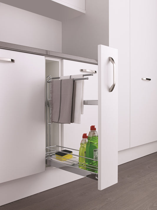 Classic base unit towel pull-out, 150mm wide, chrome, with upgrade runner-K2TRBP150C