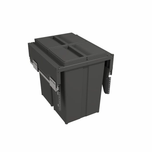 Pull-out waste bin with metal lid (fixed) for storage, 2 x 29 litre bins, for 450mm cab, Orion Grey EVO580/45-GY