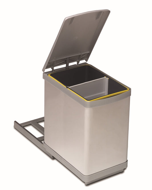 Pull-out waste bin, 20L, stainless steel with grey lid-286SS