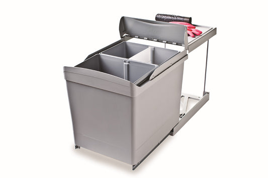Pull-out waste bin, automatic opening, 2 x 21 litre bins, grey-538-GR